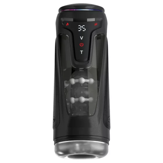 PDX Elite Moto-Bator Pro - perlami, vyhřívaný tlačný masturbátor (černý)