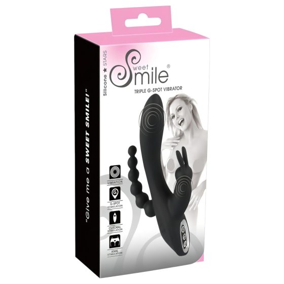 SMILE Triple – Dobíjecí, vodotěsný 3-ramenný vibrátor (černý)