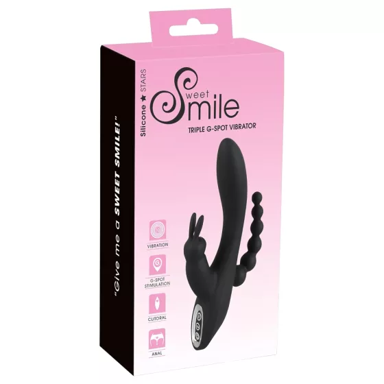SMILE Triple - vibrátor s akumulátorem - vodotěsný, tři výstupky - černý