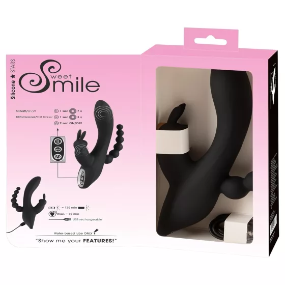 SMILE Triple - vibrátor s akumulátorem - vodotěsný, tři výstupky - černý