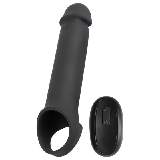 Rebel - akumulátorový, vibrační rádiový návlek na penis (černý)