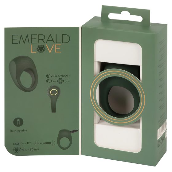 Emerald Love - dobíjecí, vodotěsný vibrační erekční kroužek (zelený)