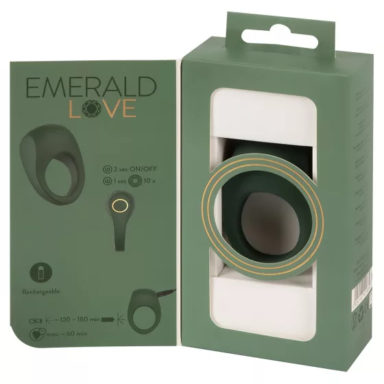 Emerald Love - vibrační erekční kroužek - vodotěsný, dobíjecí - zelený
