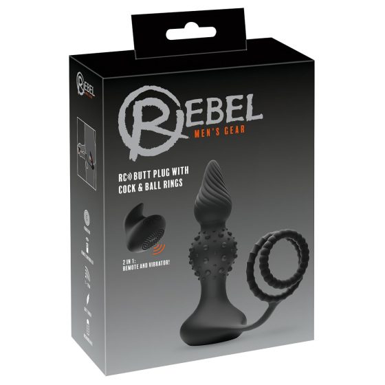 Rebel 2v1 - akumulátorový, rádiový anální vibrátor s erekčním kroužkem (černý)