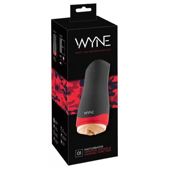 WYNE 01 - masturbátor s vibracemi, sáním a ohřevem - akumulátor - černý