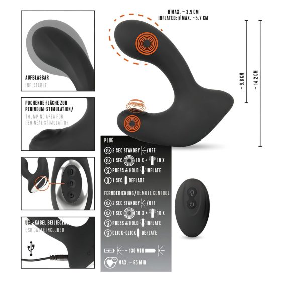 Rebel RC - dobíjecí, rádiem řízený anální vibrátor s pumpováním (černý)