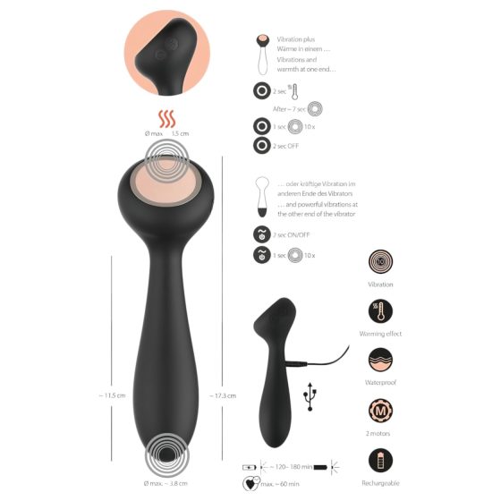 You2Toys CUPA - dobíjecí, hřejivý 2v1 vibrátor (černý)