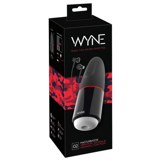 WYNE 02 - akumulátorový, vibrační a sací masturbátor (černá-bílá)