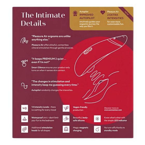 Womanizer Premium 2 - stimulátor klitorisu s vlnami vzduchu - červený
