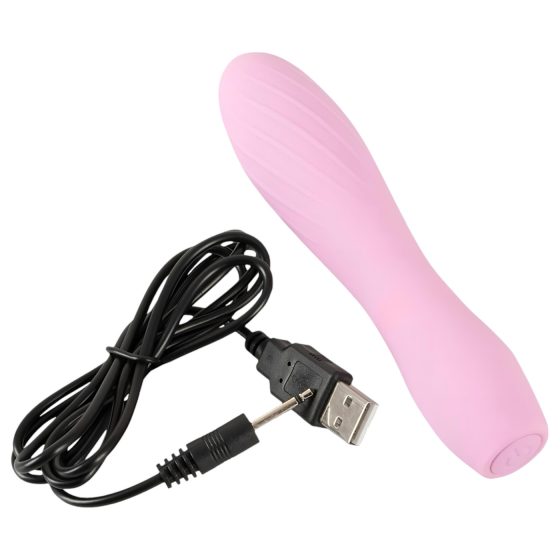 Cuties Mini 3 - akumulátorový, vodotěsný, žebrovaný vibrátor (růžový)