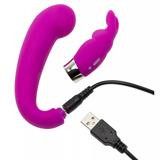 Happyrabbit - mini vibrátor na bod G s výčnělkem na klitoris - fialový, dobíjecí