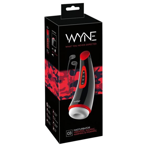 WYNE 03 - akumulátorový vibrační a sací masturbátor (černý)