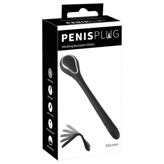 Penis Plug - vibrační dilatátor na penis - akumulátor - černý - 1 cm