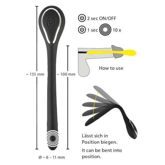 Penis Plug Dilator - dobíjecí uretrální vibrátor (1,1 cm) - černý