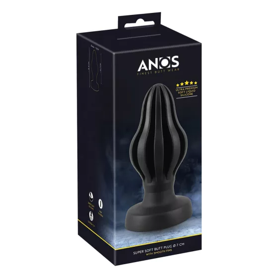 ANOS - anální kolík - měkký, drážkovaný - 7 cm, černý