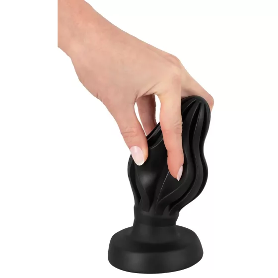 ANOS - anální kolík - měkký, drážkovaný - 7 cm, černý