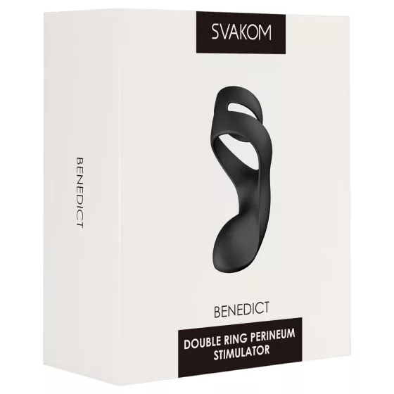 Svakom Benedict - vibrační erekční kroužek na penis s masáží hráze - černý