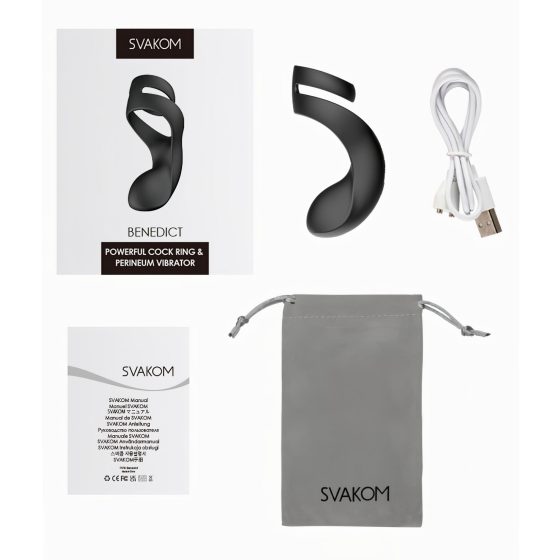 Svakom Benedict - vibrační erekční kroužek na penis s masáží hráze - černý