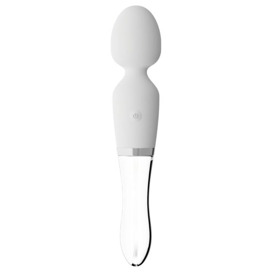 Liaison Wand - akumulátorový silikonovo-skleněný LED vibrátor (průhledný-bílý)