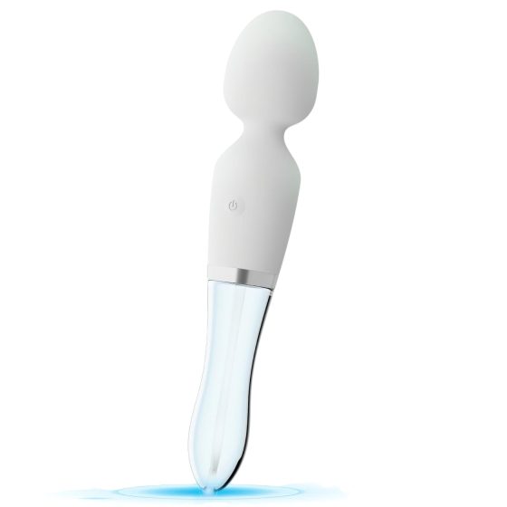 Liaison Wand - akumulátorový silikonovo-skleněný LED vibrátor (průhledný-bílý)