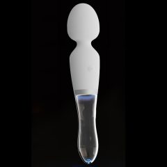   Liaison Wand - akumulátorový silikonovo-skleněný LED vibrátor (průhledný-bílý)