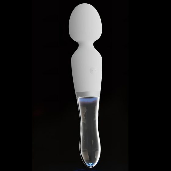 Liaison Wand - akumulátorový silikonovo-skleněný LED vibrátor (průhledný-bílý)