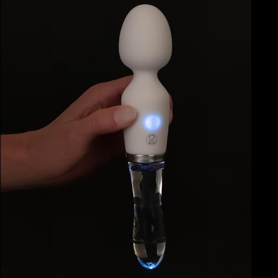 Liaison Wand - akumulátorový silikonovo-skleněný LED vibrátor (průhledný-bílý)
