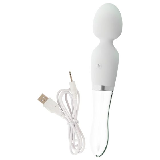 Liaison Wand - akumulátorový silikonovo-skleněný LED vibrátor (průhledný-bílý)