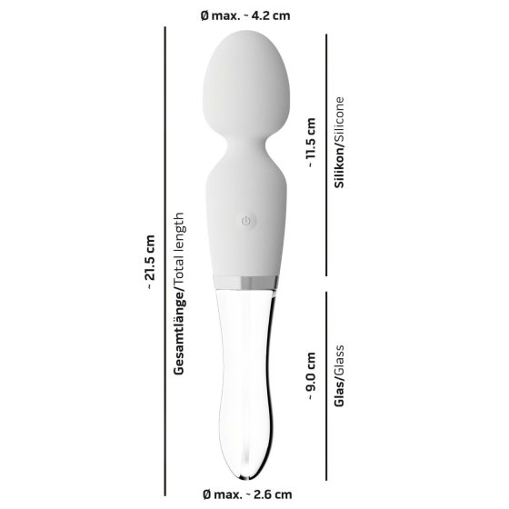 Liaison Wand - akumulátorový silikonovo-skleněný LED vibrátor (průhledný-bílý)