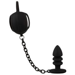  Black Velvet - silikonová klec na varlata s análním dildem (černá)