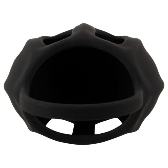 Black Velvet - silikonová klec na varlata s análním dildem (černá)