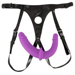   SMILE - dvojitý připínací dildo s kalhotkami (fialovo-černý)
