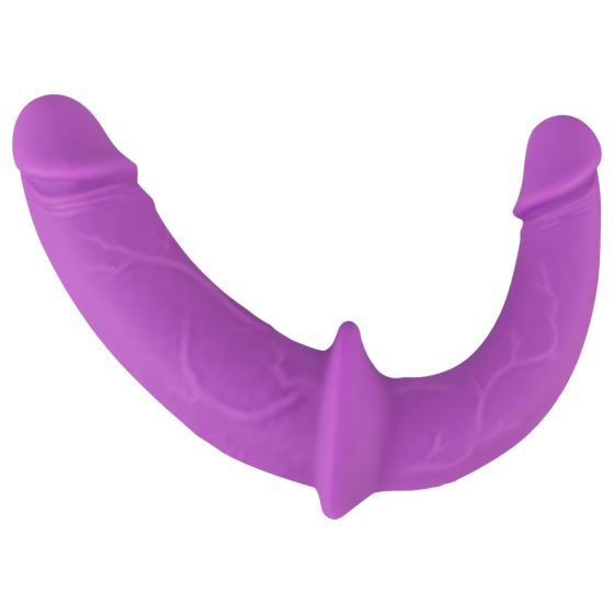 SMILE - dvojitý připínací dildo s kalhotkami (fialovo-černý)