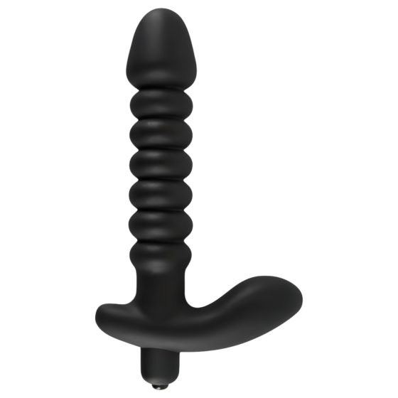 Černý sametový vroubkovaný vibrátor - střední (černý)