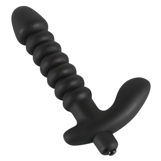 Černý sametový vroubkovaný vibrátor - střední (černý)