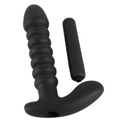   Černý sametový vroubkovaný vibrátor - střední (černý)