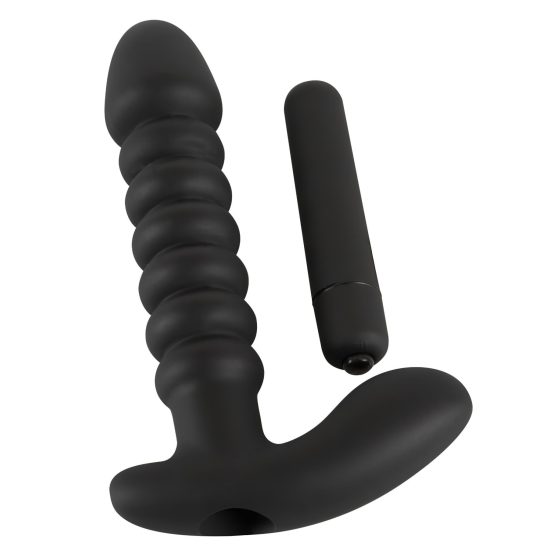 Černý sametový vroubkovaný vibrátor - střední (černý)