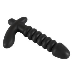  Černý sametový vroubkovaný vibrátor - střední (černý)