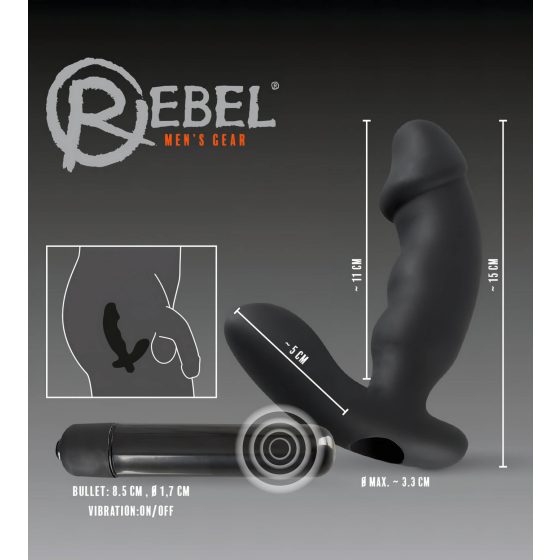 Rebel - vibrátor na prostatu s penisem (černý)