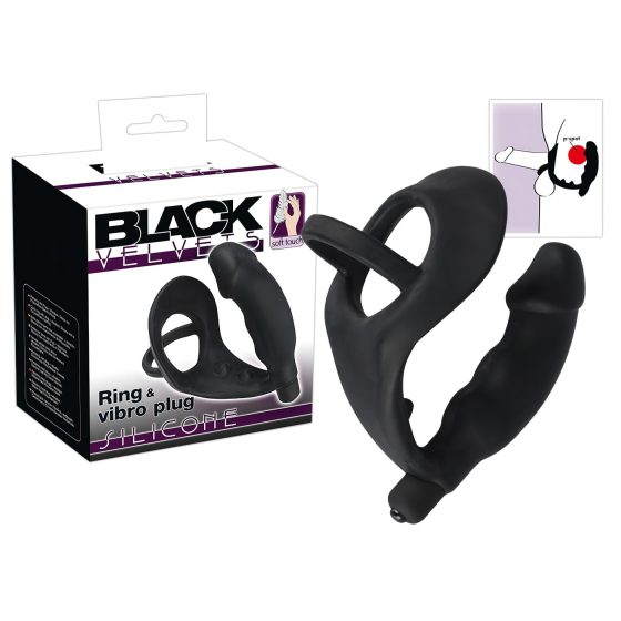 Black Velvet - anální vibrátor s erekčním kroužkem na penis a varlata (černý)