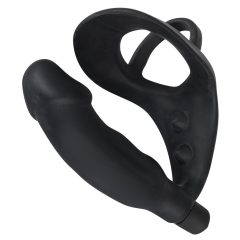   You2Toys Black Velvets Ring& Vibro Plug - krúžok na penis a semenníky s análným vibrátorom (čierny)