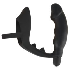   Black Velvet - anální vibrátor s erekčním kroužkem na penis a varlata (černý)