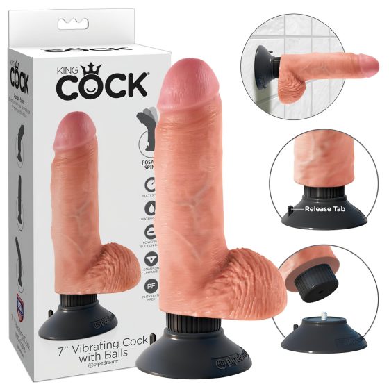 King Cock 7 přísavkový vibrátor (18 cm) - přírodní