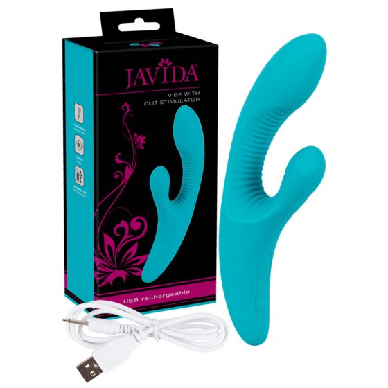 Javida Vibe with Clit Stimulator - vibrátor s ramenem na klitoris (tyrkysový)