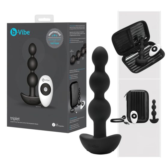 b-Vibe - trojitý anální vibrátor s kuličkami, nabíjecí (černý)