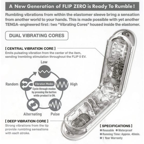TENGA Flip Zero - vibrační masturbátor - bílý