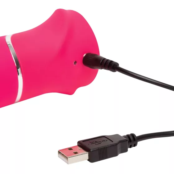 Happyrabbit - vibrátor s pohybem a klitorálním ramenem - dobíjecí, růžový