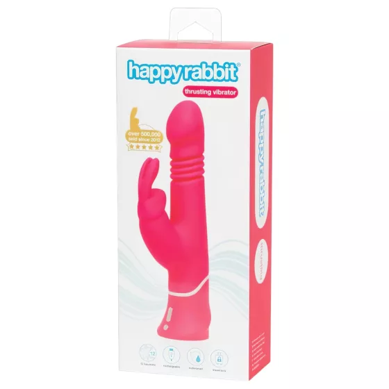 Happyrabbit - vibrátor s pohybem a klitorálním ramenem - dobíjecí, růžový