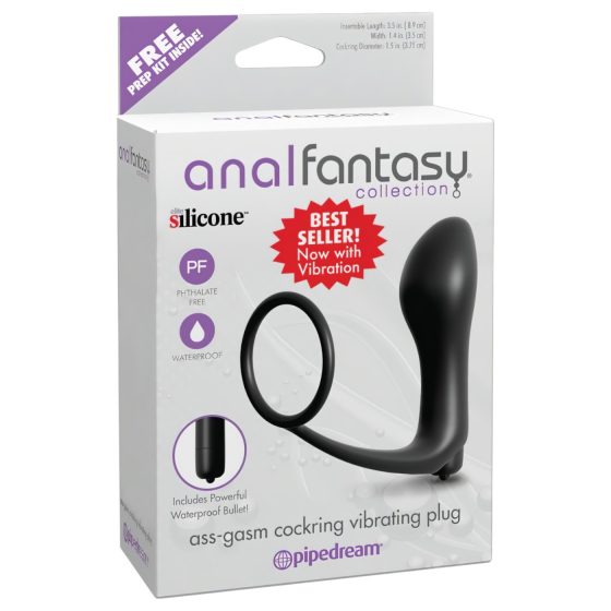 Analfantasy - prstový anální vibrátor s erekčním kroužkem (černý)