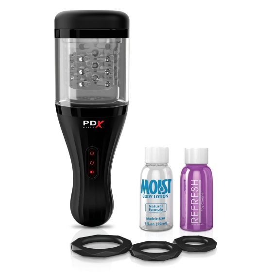 PDX Elite - masturbátor pro muže - rotační - průhledná/černá